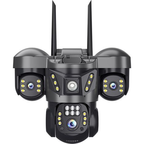 WLAN-Überwachungskamera mit 3 Objektiven QD4-C - PTZ 325°/90°, HD 6MP, dreifache gleichzeitige Ansicht, Farb-Nachtsicht, bidirektionales Audio, Bewegungserkennung, IP66 wasserdicht, TF-/Cloud-Speicher