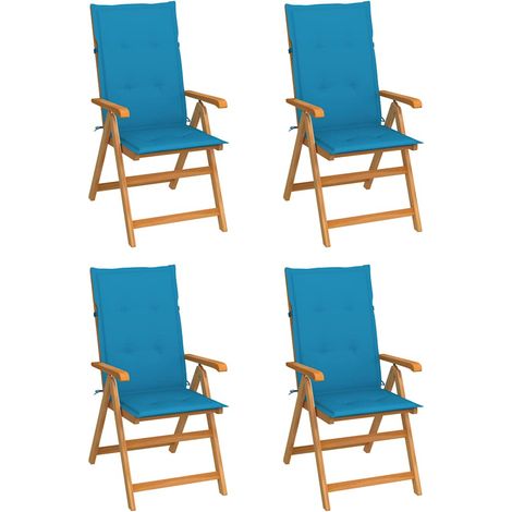 vidaXL Sillas plegables (4 unidades) con cojines azules, madera maciza de teca. (1/5)