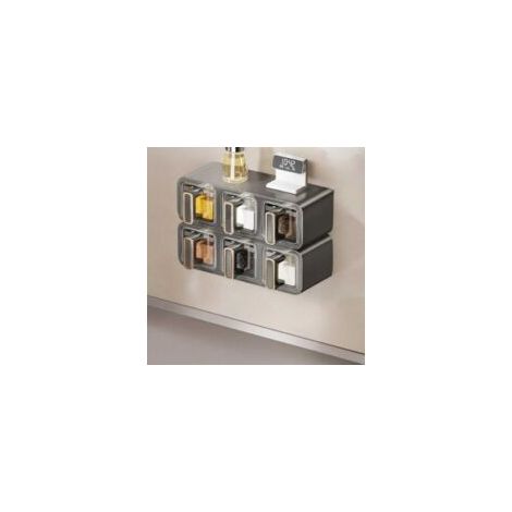 Boîte à épices de cuisine, set de 6 bocaux à épices, mural, sans perçage, pour le stockage de sel, et autres assaisonnements - 26,5×13,3×19,2 cm (1/5)