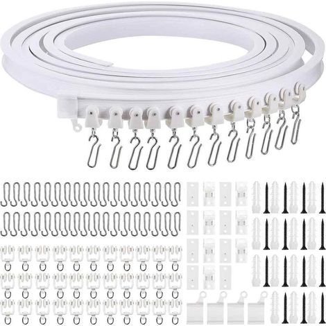 Rail de plafond flexible et courbé pour rideaux, avec crochets métalliques, idéal pour rideaux de lit, séparateur de pièce et fixation au plafond. (1/5)