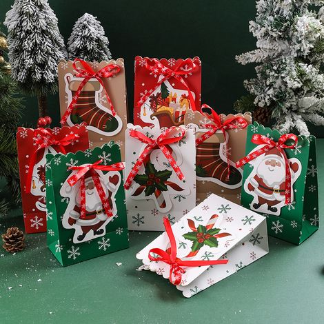 8-piece kraft paper Christmas gift bags, Christmas gift bag, paper gift bag, Advent calendar bag, refillable packaging, novelty, annual party favor, candy, chocolate cookies (1/4)