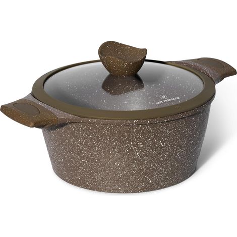 Granite Nonstick Casserole Pot With Glass Lid, 24 Cm