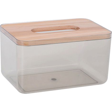 Lot porte-mouchoirs transparent résistant à l'usure en PP et bois compressé, boîte à serviettes antidérapante pour salon maison, noir petit (1/5)