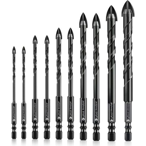 Brocas para vidrio, brocas para azulejos, 10 piezas, brocas para vidrio, brocas para azulejos de vidrio, brocas para cerámica, con vástago hexagonal, para perforar agujeros en vidrio y azulejos de cer
