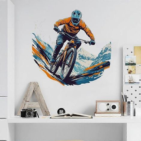Aquarelle VTT autocollant autocollant PVC Art mural pour chambre salon sport décor cycliste decal graphique pour les espaces actifs (1/4)