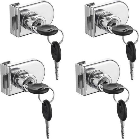 Verrou de porte vitrée, lot de 4 verrous à came, verrou de sécurité pour vitrines et présentoirs en verre de 5 à 8 mm, sans perçage (avec 8 clés) (1/5)