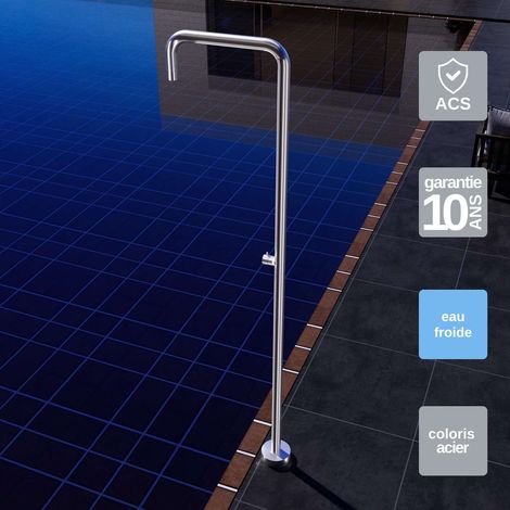 Douche de piscine Utah en Acier Inox.S316 – Tête Ø50cm /Corps Ø50mm/H. 2,36m – Garantie 10 ans - POOLIMEX