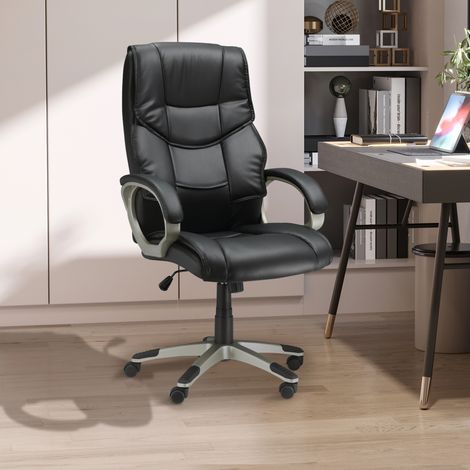 Fauteuil exécutif cuir synthétique noir, dim 70×58×114–124 cm, dossier haut, basculant, hauteur réglable, pivotant (1/5)
