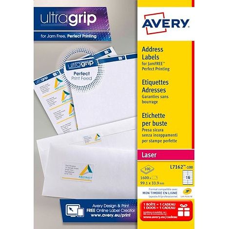 Étiquettes adresses laser 99,1 x 33,9 mm Avery L7162-100 - Boîte de 1600 (1/4)