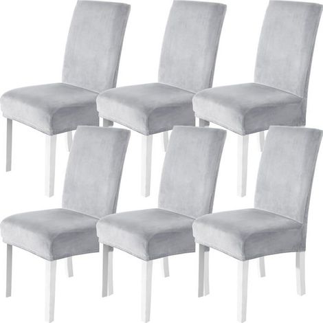 Ecleanfy - Housses de chaise élastiques - Lot de 6 - Gris argenté - Texture velours doux - Décoration de salle à manger (1/5)