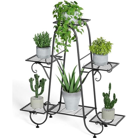 Etagères Florales Fer Forgé, Porte Plante Intérieur avec 6 Etagères, Jardin Balcon Terrasse Escalier Plantes - 84x78x24.5cm, charge max 65kg