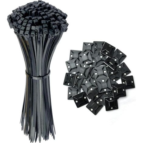 Kabelbinder Nylon schwarz lang 60 Stück Klebesockel 350 mm x 4,8 mm (1/5)