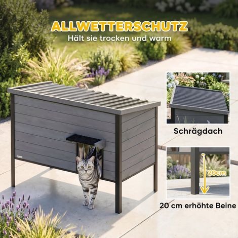 Abri pour chat imperméable 85x55x70 cm gris clair, toit ouvrant, fond amovible, entrée pour 1-2 chats jusqu'à 12 kg (1/5)