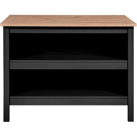 Paris Prix – Ilot de cuisine Melina 124cm – Noir & chêne – Panneaux de particules & MDF – Dimensions L. 124 x l. 75 x H. 91,5 cm (1/5)