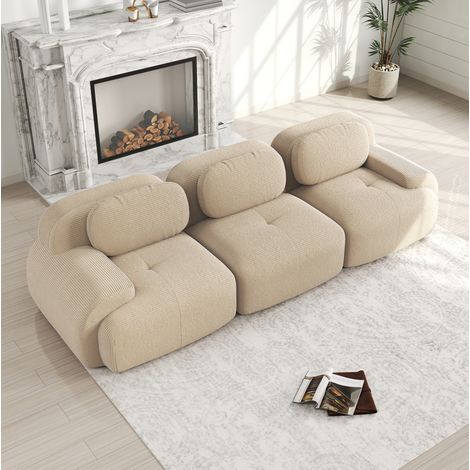Modulares Ecksofa 298x103x75 cm Beige Cordstoff rahmenlos mit rutschfester Unterseite (1/5)