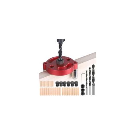 Gabarit de Percage Vertical, 2-10 mm Trous Locator Travail du Bois, Kit de Chevilles à Centrage Automatique, Guide de Percage Droit pour Perçage et Repérage du Centre, Rouge - Crezuo (1/4)