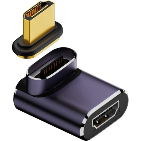 Connecteur magnétique HDMI 2.1, HDMI mâle vers femelle coudé à 90 degrés vers le haut, 8K @ 60 Hz, 4K @ 120 Hz, 48 Gbit/s, adaptateur de changement de sexe plaqué or (1/5)