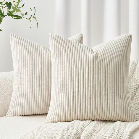 Set of 2 Cushion Covers, Corduroy, Invisible Zipper, 40 x 40 cm, Living Room (1/5)