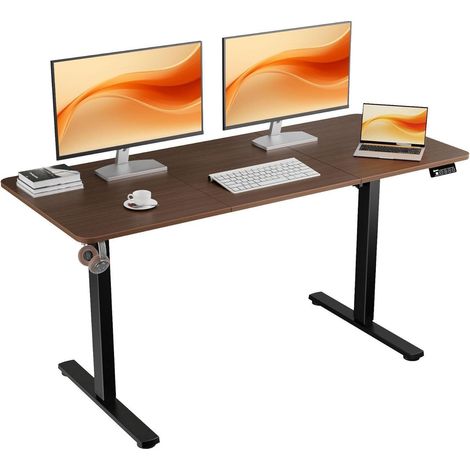 Elektrischer Schreibtisch 140x60cm höhenverstellbar, Schwarznuss Tischplatte, Schwarzes Gestell (1/5)