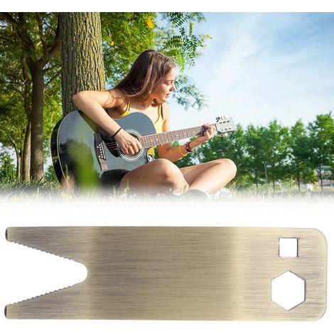Clé multifonction en acier inoxydable pour guitare électrique et basse, outil de réglage avec bouton, tuner et douille, couleur doré (1/5)