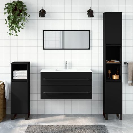 Armoire de salle de bain avec miroir, Meuble de Rangement, Placard de Rangement Toilettes noir bois d'ingénierie LKOWF60027 (1/5)