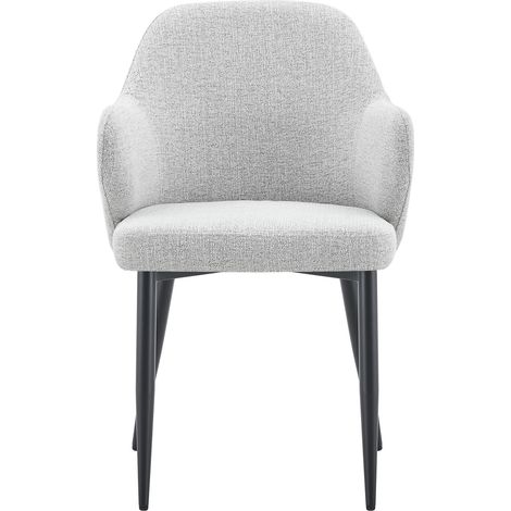 Lot de 2 chaises de salle à manger en tissu gris clair avec dossier en PU marron et pieds en métal croisés (1/5)