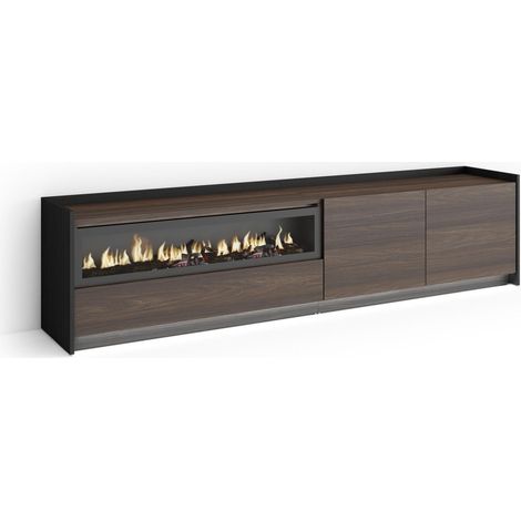 Skraut Home - Mueble TV, Televisión, Muebles de salón, almacenaje, 207x37x50cm, Para TV hasta 80", Chimenea eléctrica, LED, Estilo Moderno, Roble oscuro y Negro (1/5)