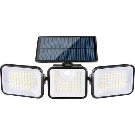 Lampe solaire d'extérieur avec détecteur de mouvement et télécommande, applique murale à trois têtes, éclairage de jardin, détecteur de présence humaine [Classe énergétique G] (1/4)