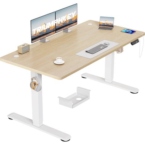 Bureau Assis Debout Électrique 140×70 cm, 3 Mémoires, Beige (1/5)