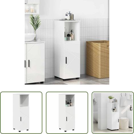 Holzschrank - Badezimmerschrank mit Speicher Hochglanz Weiß 30 x 35 x 95 cm (1/5)