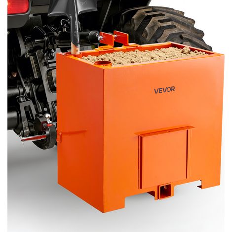 VEVOR Caja de Lastre con Enganche de 3 Puntos para Tractores, Volumen de 0,14 m³, Capacidad de Carga de 363 kg, Contrapeso Compatible con Tractor de Categoría 1, con Receptor de Remolque, Naranja (1/5)