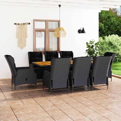Ensemble Table et Chaises 9 pcs Ensemble Table à manger + 8 chaises avec coussins Résine tressée Gris foncé 14378 (1/5)