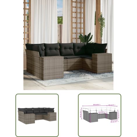 The Living Store 6-tlg. Garten-Sofagarnitur mit Kissen Grau Poly Rattan - Gartensorte - Esszimmergarnitur - Lounge Möbel - Outdoor Furniture - Gartenmöbelset (1/3)