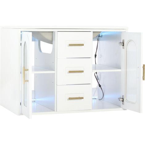 Hängendes Badmöbel 76 cm weiß mit Keramikwaschbecken und LED (1/5)