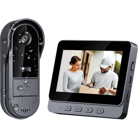 Sonnette Sans Fil Exterieur Etanche 1080P Sonnette Sans Fil Avec Camera avec écran IPS de 4.3 Visiophone Sans Fil IP65 étanche Caméra HD 170° Interphone Vision Nocturne Infrarouge Audio Bidirectionnel (1/5)