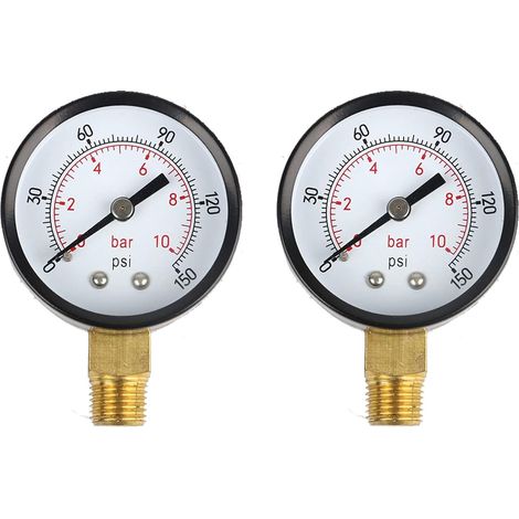 Lot de 2 manomètres Y50 0-10 bar ou 0 à 150 psi Raccord latéral Filetage 1/4" Diamètre 40 mm Manomètres de pression de liquide et de gaz (1/5)