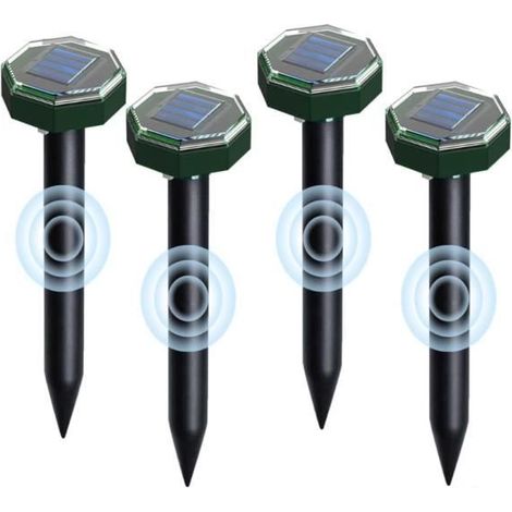 Taupe Ultraschall Solar 4-teilig, Solar Ultraschall Wühlmausabwehr IP65 Wasserdicht, für Gartenrasen