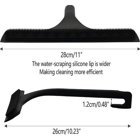 Raclette Douche sans Traces Crochet Intégré Raclette Vitre Silicone avec Squeegee Poils Nettoyage Paroi de Douche Fenêtre Miroir Carrelage Voiture Bain Noir (1/4)