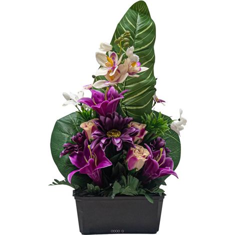 Jardinière de Lys fleurs artificielles pour le cimetière H 51 cm D 35 cm Pourpre - couleur: Pourpre
