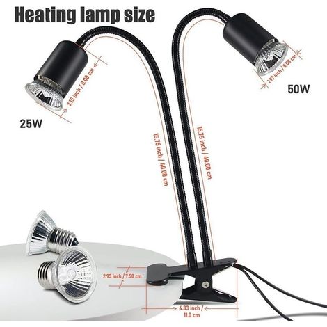 Double Head Reptile lampe, ampoule UVB UVA, minuterie automatique, luminosité réglable, col en percussion en cuivre, lumière de la pince flexible pour les reptiles et les (1/2)