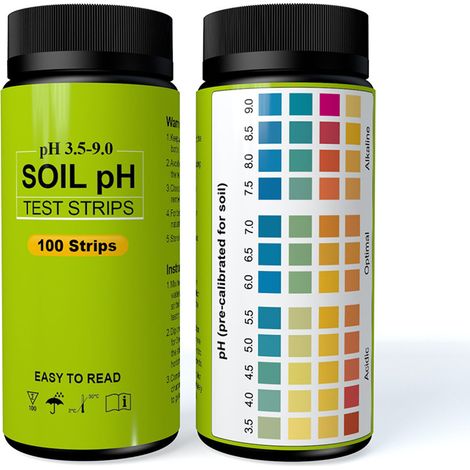 Kit de test de pH du sol (100 bandelettes) haute précision, plage de 3,5 à 9, pour jardin, pelouse et plantes. (1/5)