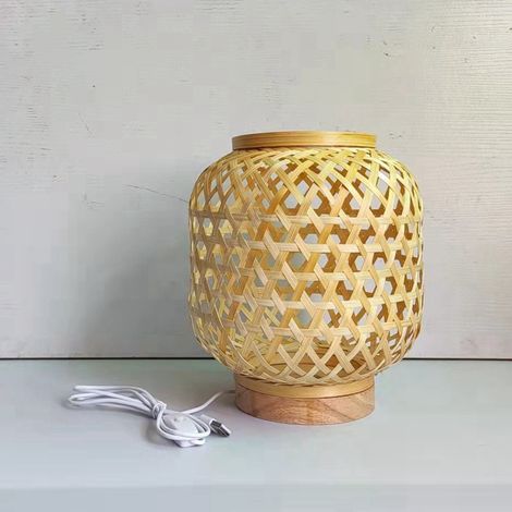 Lampe de chevet pour chambre à coucher, Petite lampe de table décorative en bambou Tatami,20x23cm