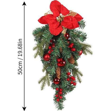 Guirlande De Noël Artificielle - Branches De Pin Faux Avec Baies Et Boules Festives - Pour Porte D Entrée Ou Decoration Interieure - 1 Unite (1/5)