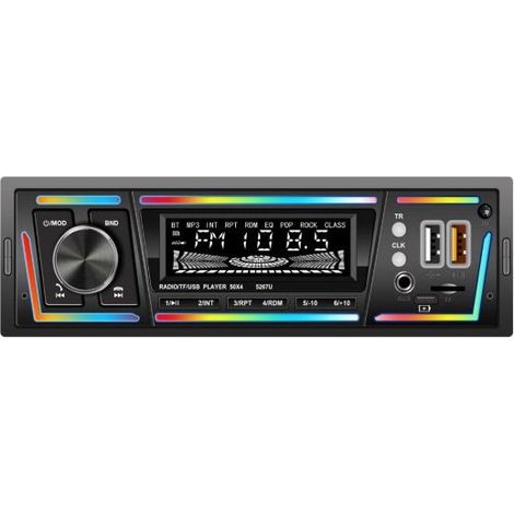 Autoradio Bluetooth avec RDS, port de chargement USB-C, mode lecteur multi-lumière, FM/AM, autoradio 1 DIN avec 2 ports USB/MP3/AUX/carte SD/réglages audio DSP/égaliseur
