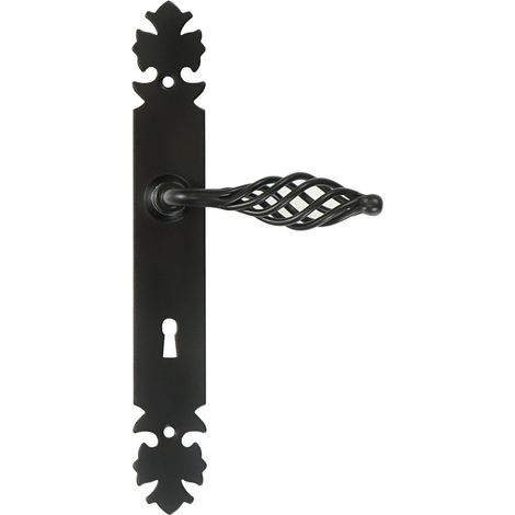 Manilla de puerta LAGOS con placa para llave de 72 mm, color negro.