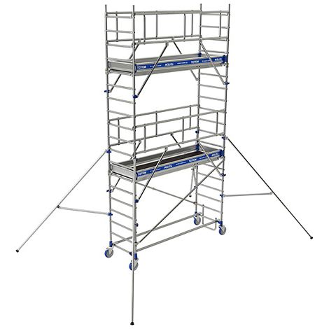 Tubesca Comabi – Échafaudage roulant aluminium Totem 2 – Hauteur de travail max 9,85 m – Longueur de plateau 1,80/2,50 m – Charge max 200 kg/m² – Garde-corps monoblocs (1/5)