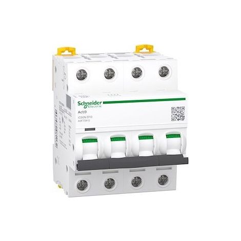 Schneider A9F75410 Acti9 iC60N - Circuit Breaker - 4-pole - 10A - D-curve - 400 VAC - 6000 A/10 kA