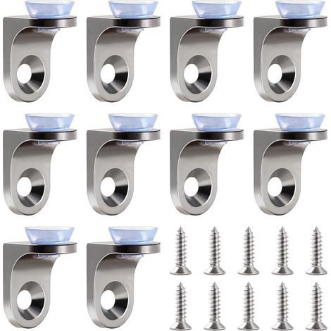 Pair 10 Pièces 22×14×16.5 mm Alliage de Zinc Support d'Étagère en Verre, Support de Fixation à Angle Droit Clip Étagère, Supports de Montage en Verre, avec Base Ventouse et Vis, pour Armoire
