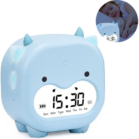 Réveil lumineux pour enfants, motif vache adorable, veilleuse LED, réveil numérique avec annonce de l'heure, commande vocale, fonction snooze, affichage de la température, convient aux filles, aux gar (1/5)
