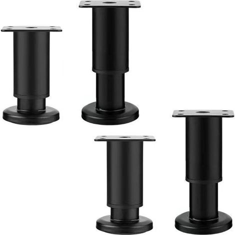 Set of 4 Furniture Feet Furniture Legs Base Feet Adjustable Round Table Legs Stainless Steel Look Brushed Cabinet Feet Raised Legs Furniture Kitchen Support Feet Sofa Foot Bed Feet Black (Size : 8-12c (1/5)